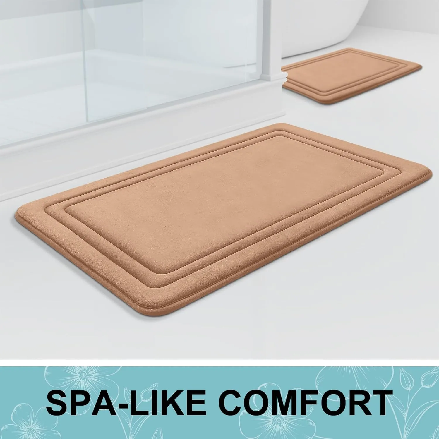 Grandaily Memory Foam Bath Mat Rug 30x20, Ultra Soft, Non-Slip and Absorbent Bathroom Rugs, Machine Wash Dry, Comfortable Bath Carpet for Bathroom Floor, Tub and Shower, Dark Beige