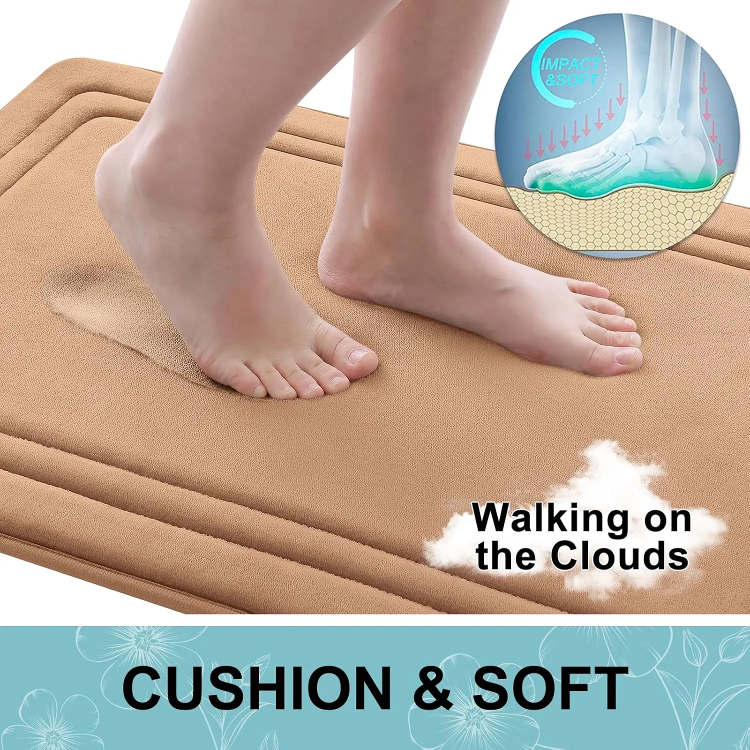 Grandaily Memory Foam Bath Mat Rug 30x20, Ultra Soft, Non-Slip and Absorbent Bathroom Rugs, Machine Wash Dry, Comfortable Bath Carpet for Bathroom Floor, Tub and Shower, Dark Beige