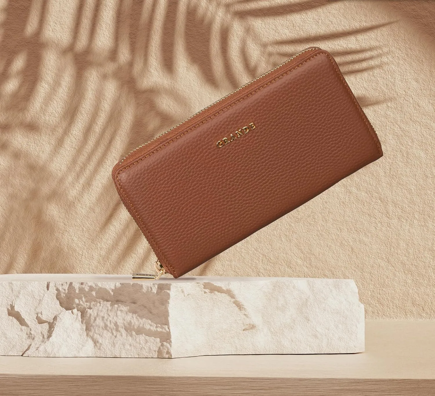 grande 2700 Genuine Leather Zip Around Continental Women Wallet Ladies Zippered Mini Purse - Brown