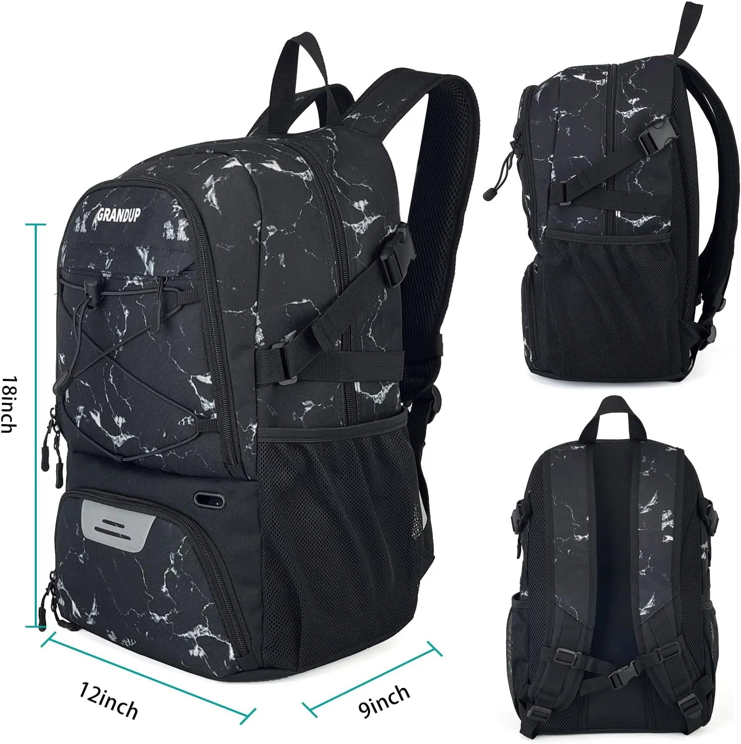 GRANDUP Basketball backpack with ball and shoes compartment Fit Volleyball, soccer, Swim, Gym, Travel, and School, large capacity sports training equipment bags