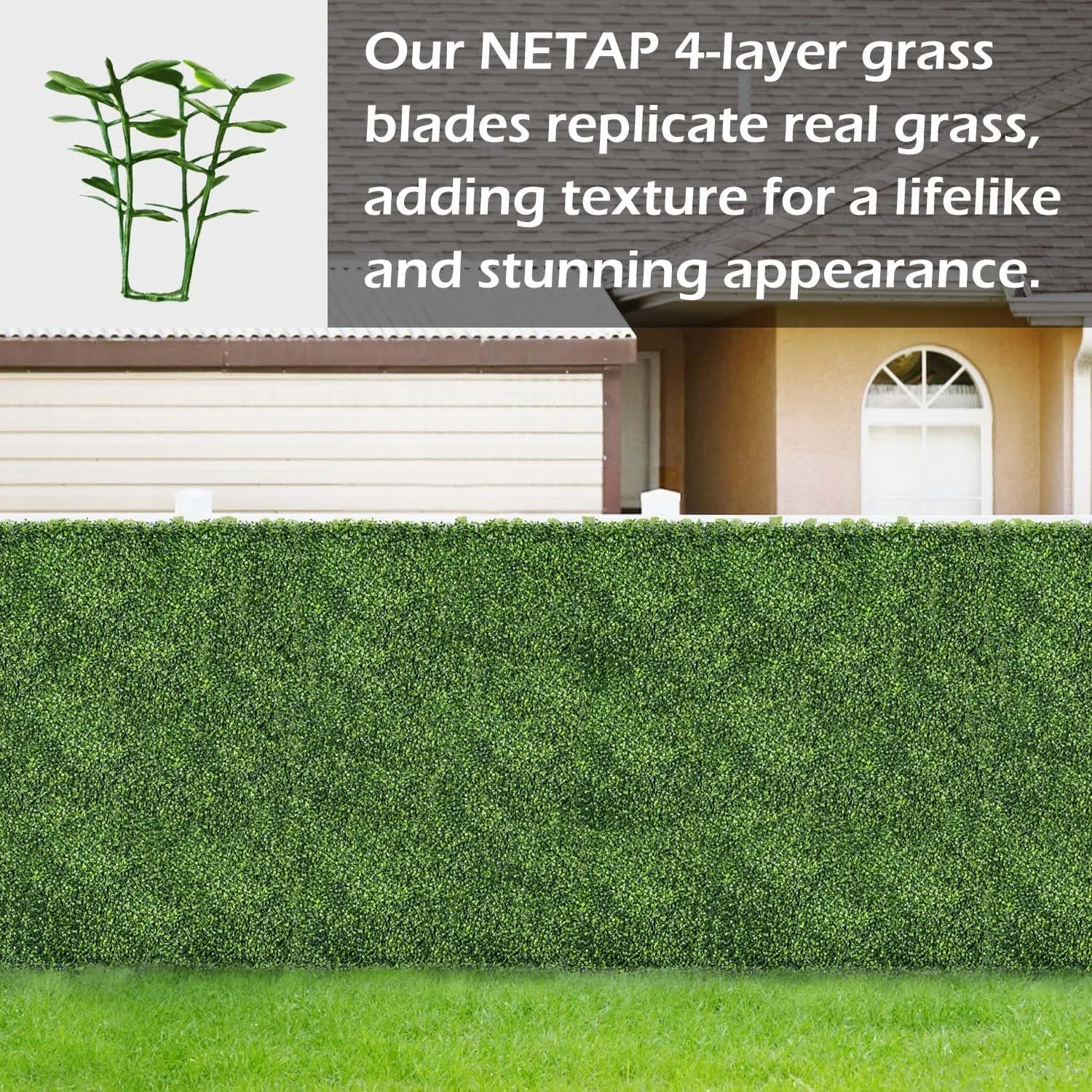 Grass Wall Panels, 10"x 10"(12pcs) 4-Layer Artificial Boxwood Faux Green Wall for Interior, Garden Party Wedding Backdrop, Indoor Outdoor Plant Wall Decor