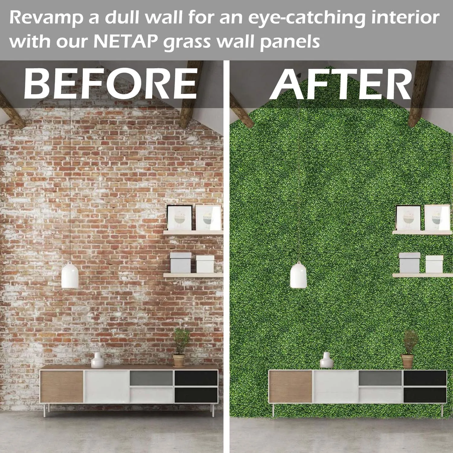 Grass Wall Panels, 10"x 10"(12pcs) 4-Layer Artificial Boxwood Faux Green Wall for Interior, Garden Party Wedding Backdrop, Indoor Outdoor Plant Wall Decor