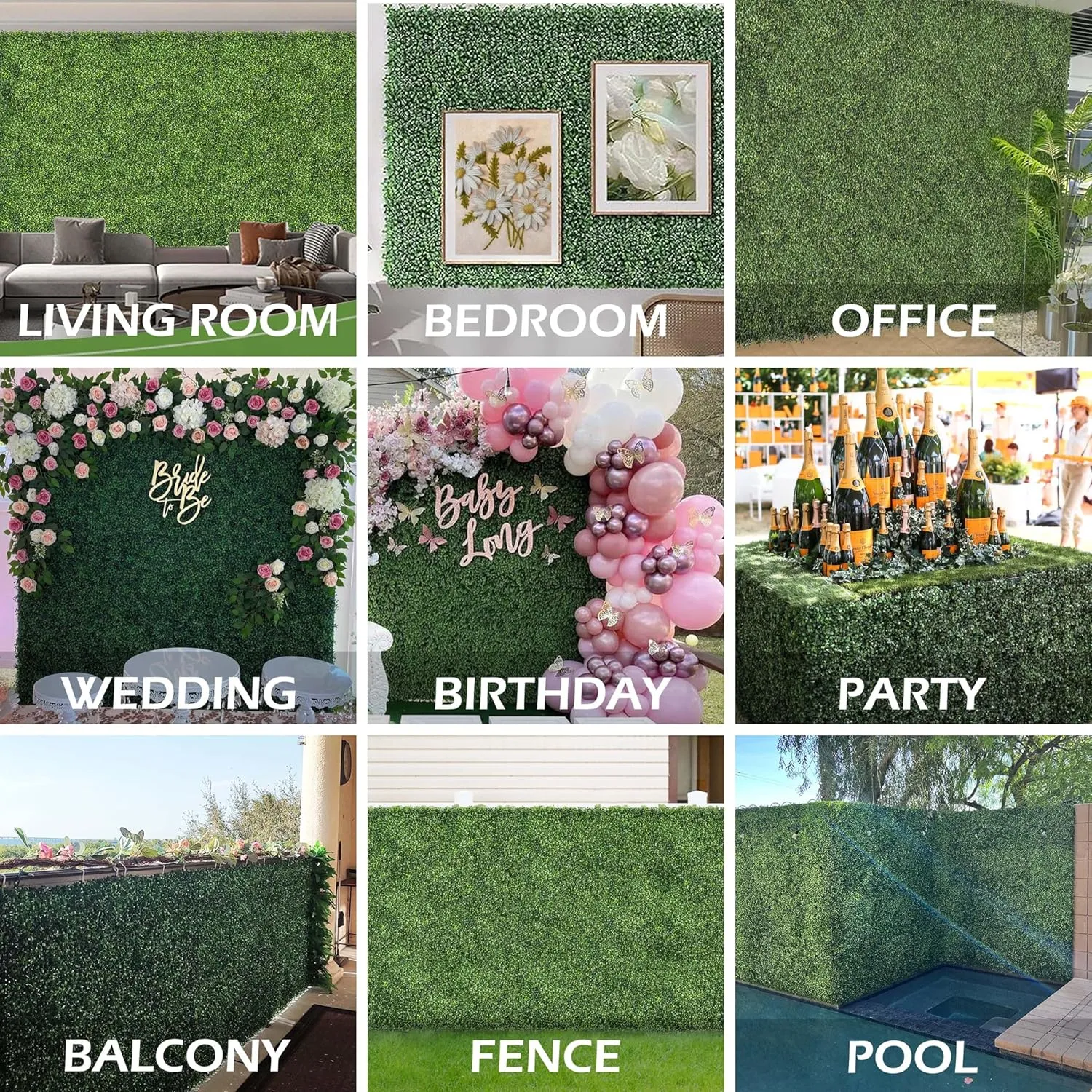 Grass Wall Panels, 10"x 10"(12pcs) 4-Layer Artificial Boxwood Faux Green Wall for Interior, Garden Party Wedding Backdrop, Indoor Outdoor Plant Wall Decor