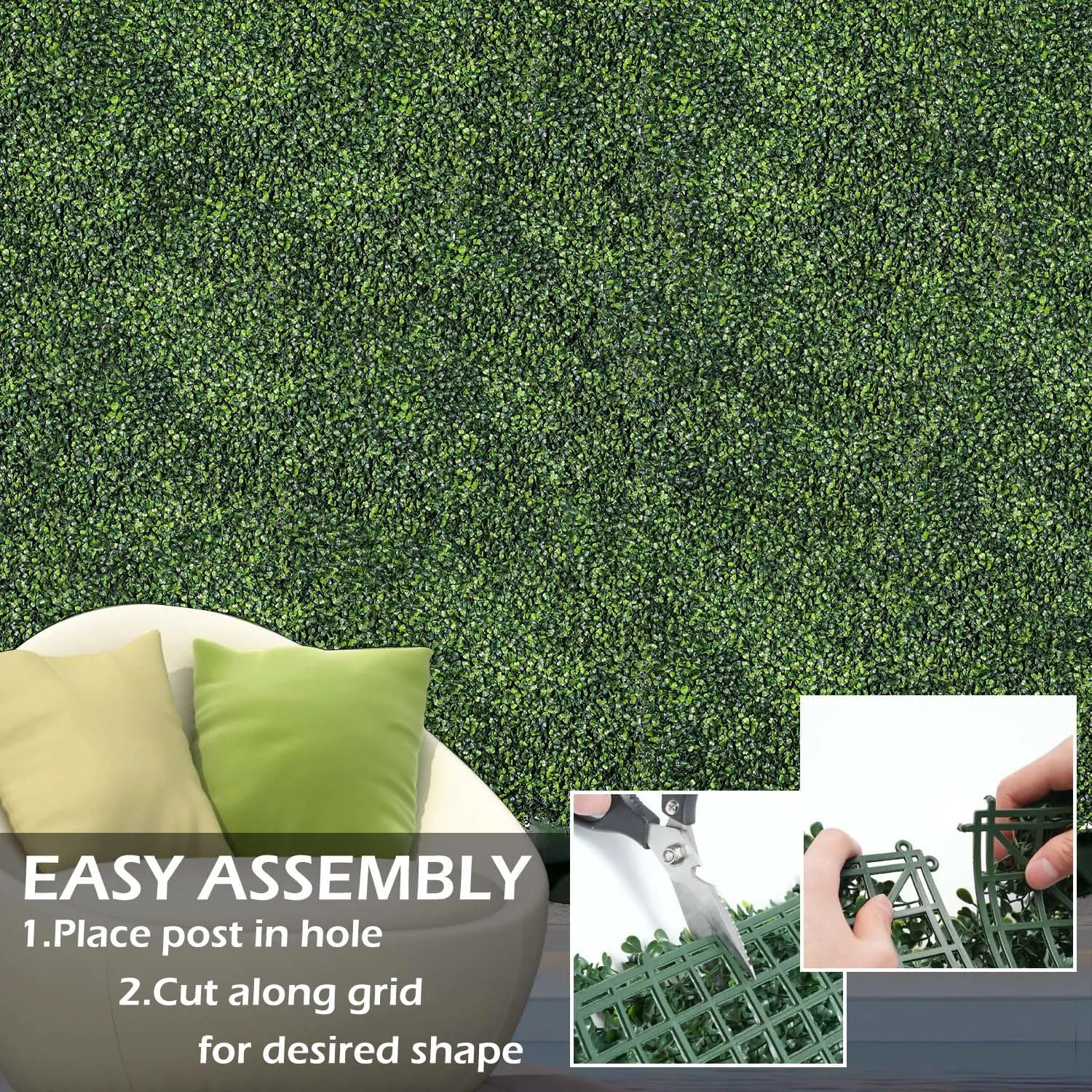 Grass Wall Panels, 10"x 10"(12pcs) 4-Layer Artificial Boxwood Faux Green Wall for Interior, Garden Party Wedding Backdrop, Indoor Outdoor Plant Wall Decor