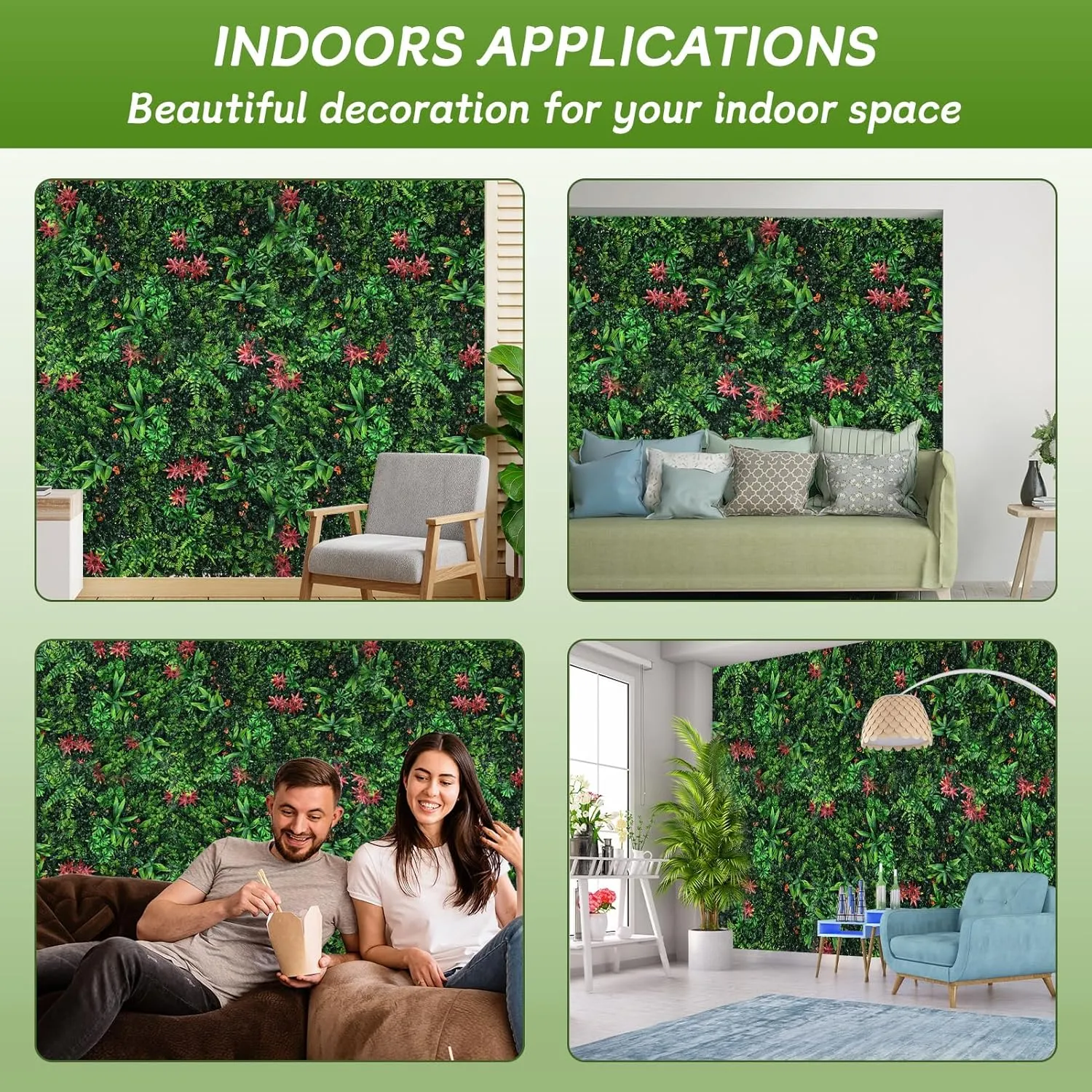 Grass Wall Panels 6 Pack 20"x20", Artificial Hedge Greenery Wall Backdrop, Plant Wall, UV Protected Privacy Fence Screen, Green Wall Decor for Outdoor Indoor Wedding Décor
