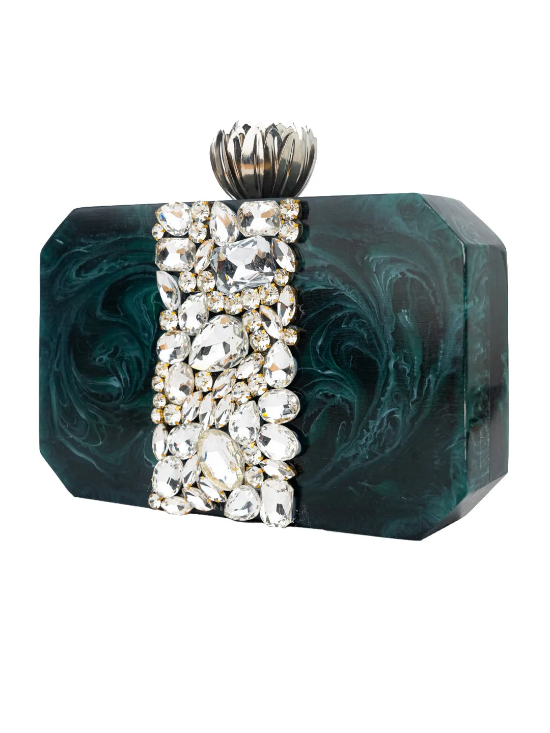 Green Embellished Box Clutch