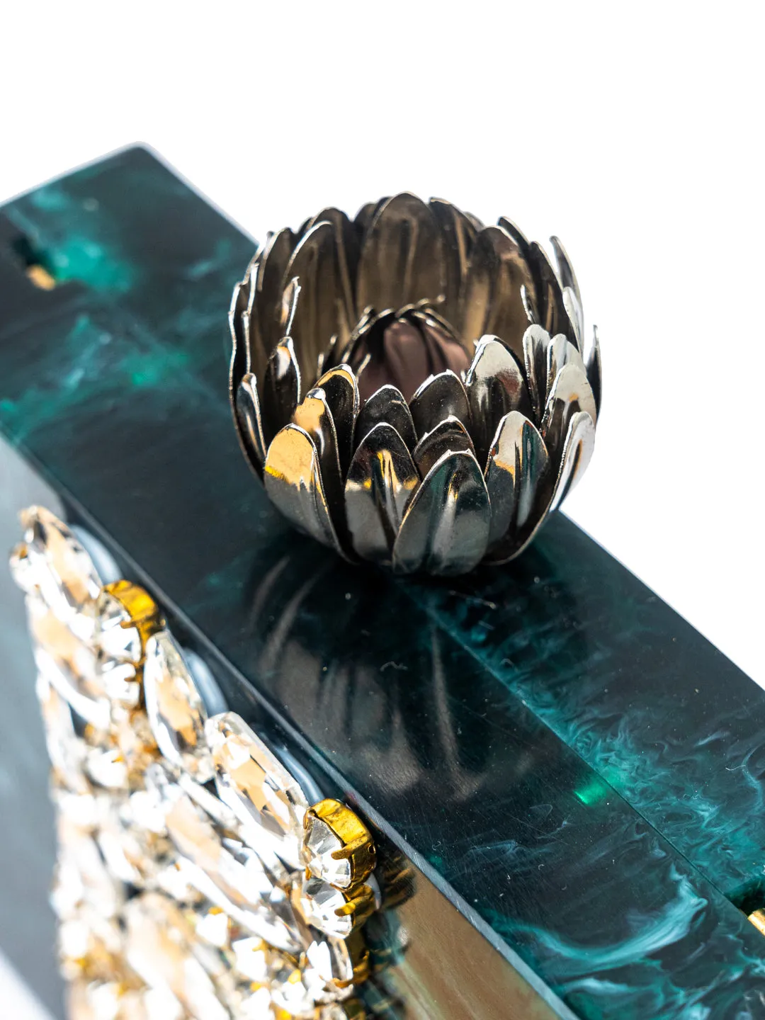 Green Embellished Box Clutch