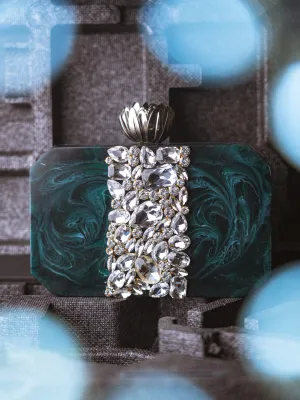 Green Embellished Box Clutch