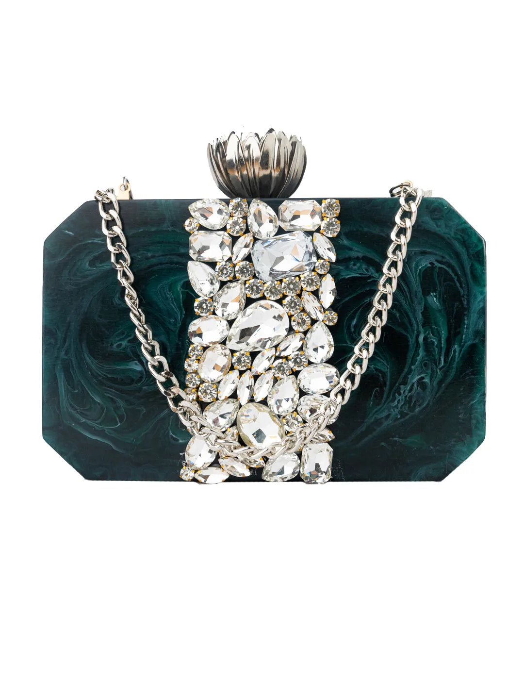 Green Embellished Box Clutch