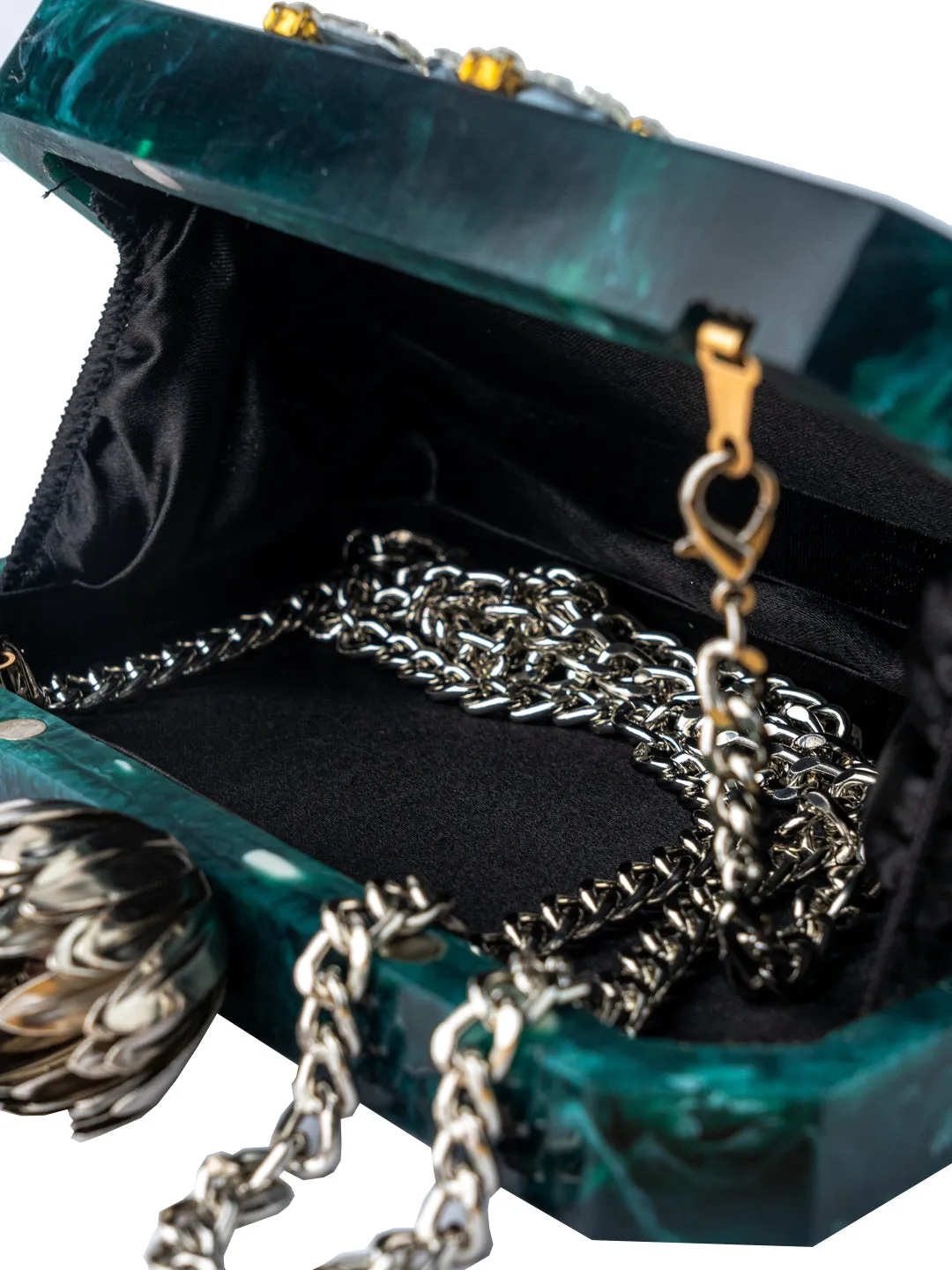 Green Embellished Box Clutch
