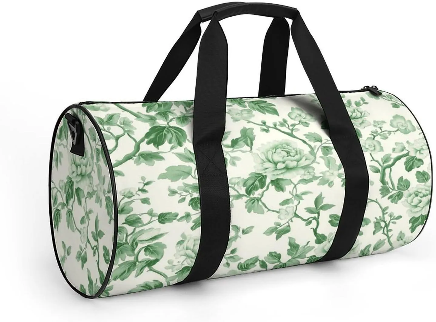 Green Floral Chinoiserie Pattern Travel Gym Bag for Women Men Cylindrical Duffle Bag Sport Workout Bag with Shoulder Strap