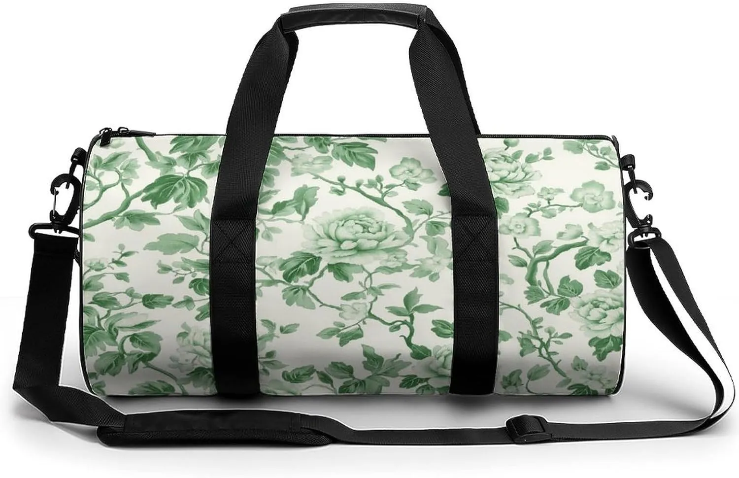 Green Floral Chinoiserie Pattern Travel Gym Bag for Women Men Cylindrical Duffle Bag Sport Workout Bag with Shoulder Strap