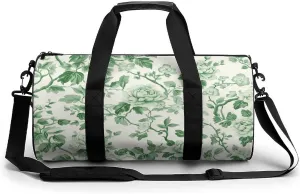 Green Floral Chinoiserie Pattern Travel Gym Bag for Women Men Cylindrical Duffle Bag Sport Workout Bag with Shoulder Strap
