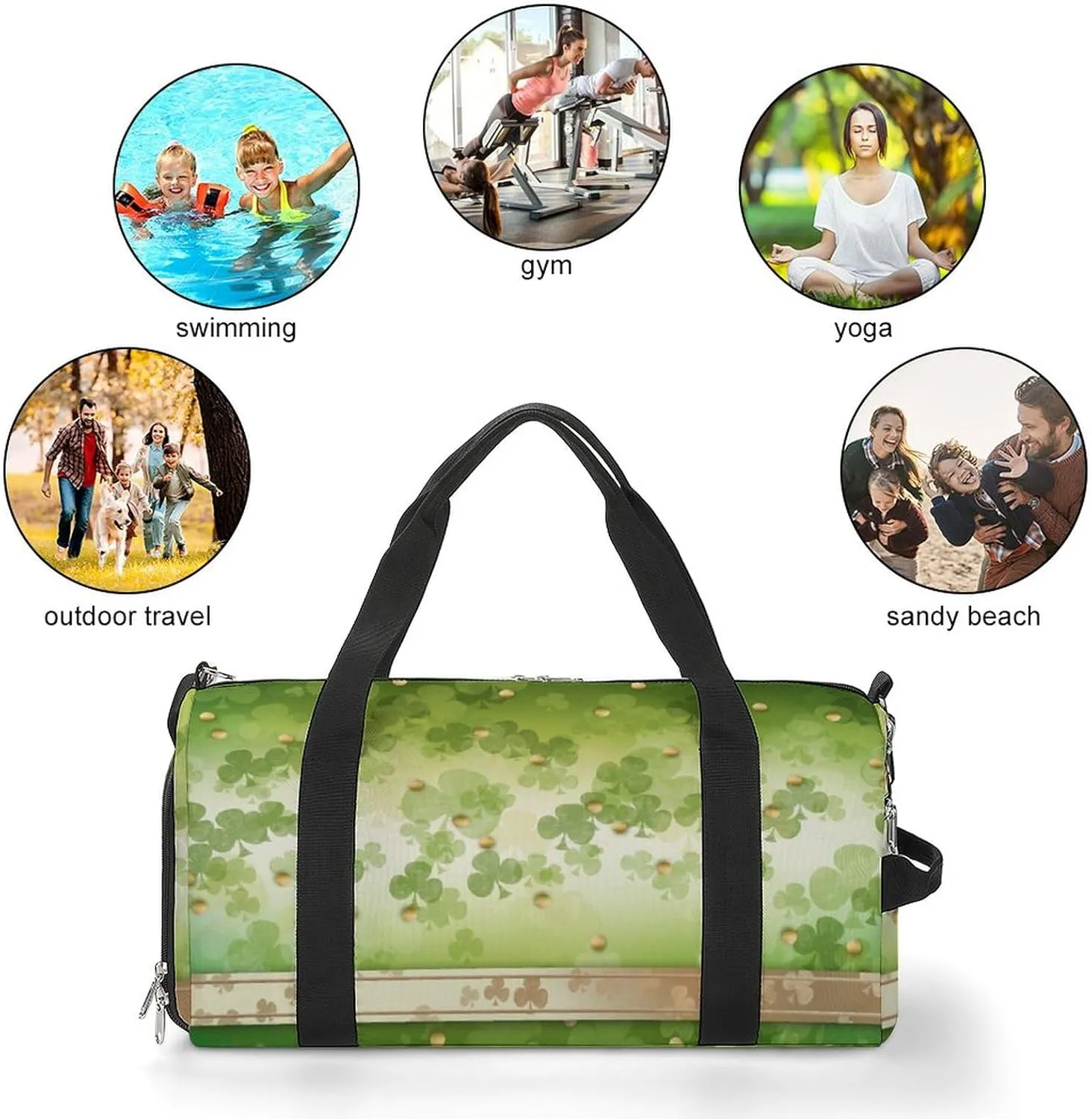 Green Leaves Sports Tote Gym Bag for Women Men, Overnight Bag with Shoe Compartment Water Resistant