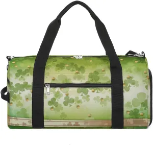 Green Leaves Sports Tote Gym Bag for Women Men, Overnight Bag with Shoe Compartment Water Resistant