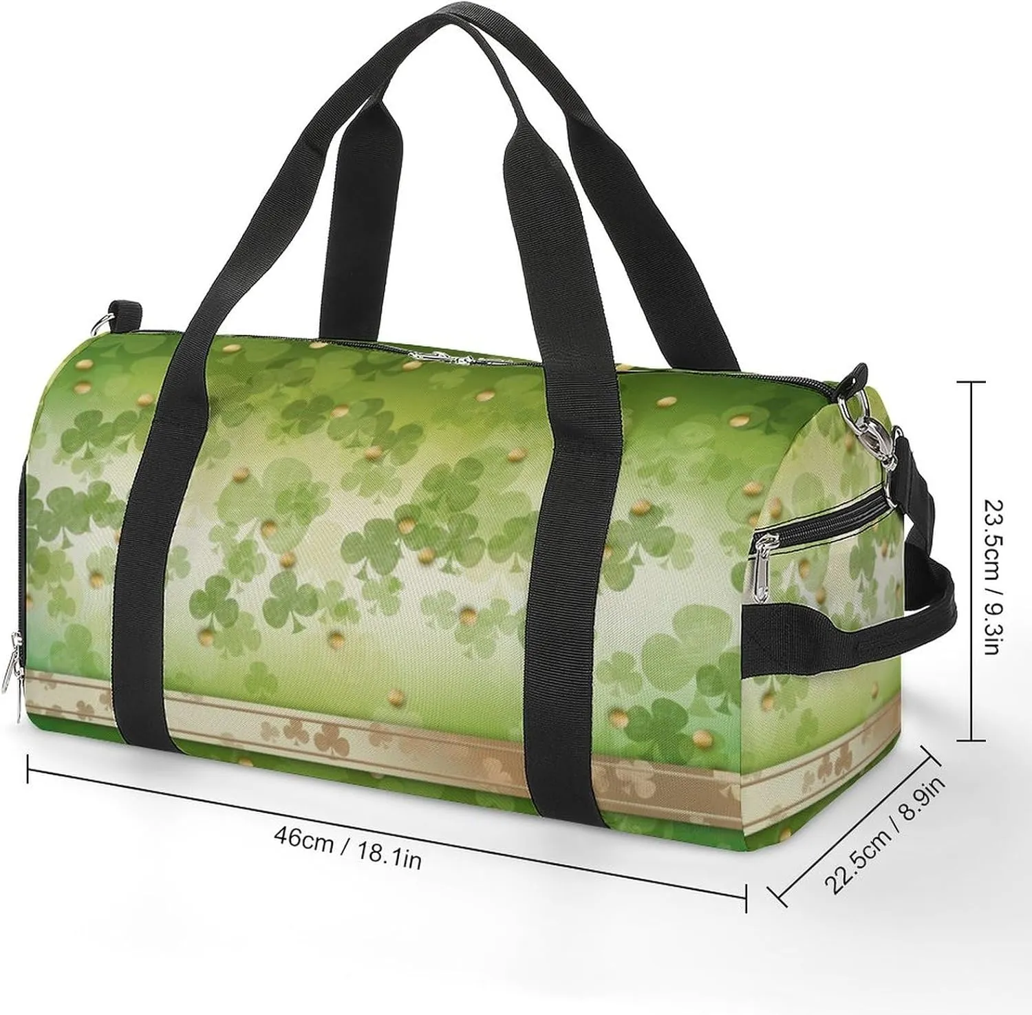 Green Leaves Sports Tote Gym Bag for Women Men, Overnight Bag with Shoe Compartment Water Resistant