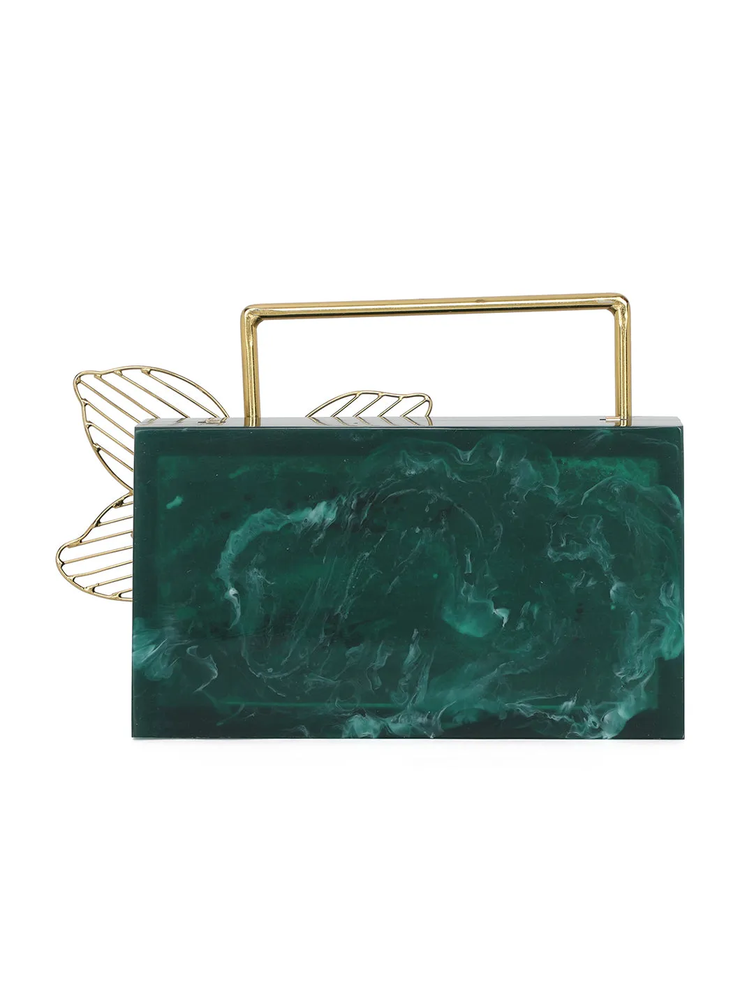 Green Solid Party Box Clutches With Attractive Brass Handle