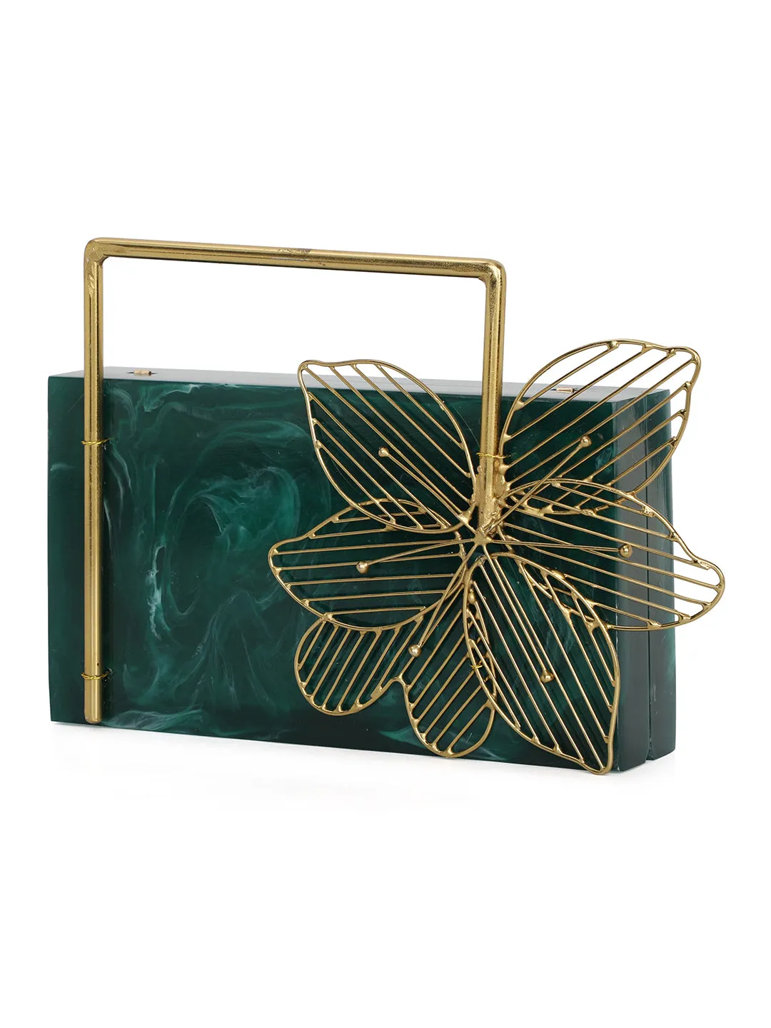 Green Solid Party Box Clutches With Attractive Brass Handle