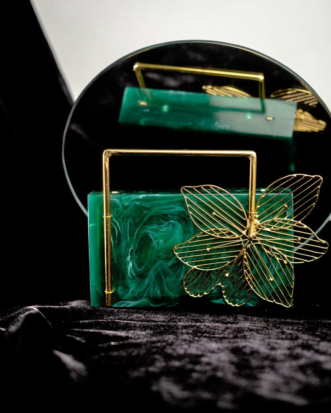 Green Solid Party Box Clutches With Attractive Brass Handle