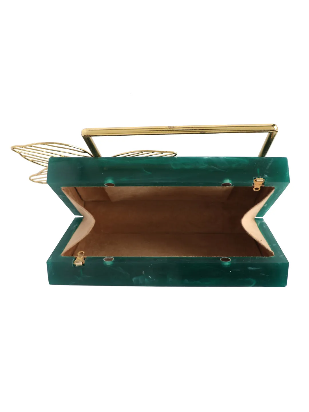 Green Solid Party Box Clutches With Attractive Brass Handle