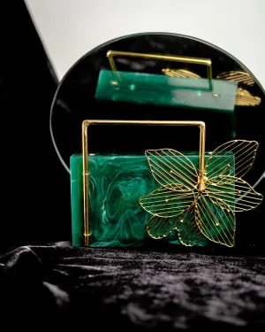 Green Solid Party Box Clutches With Attractive Brass Handle