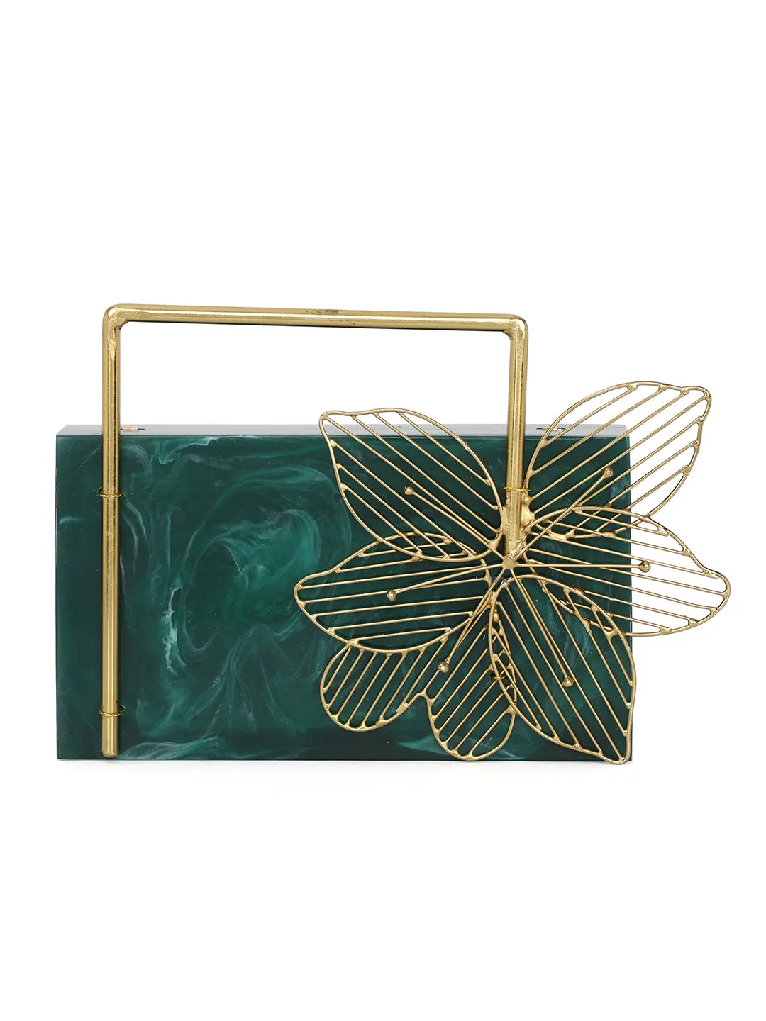 Green Solid Party Box Clutches With Attractive Brass Handle