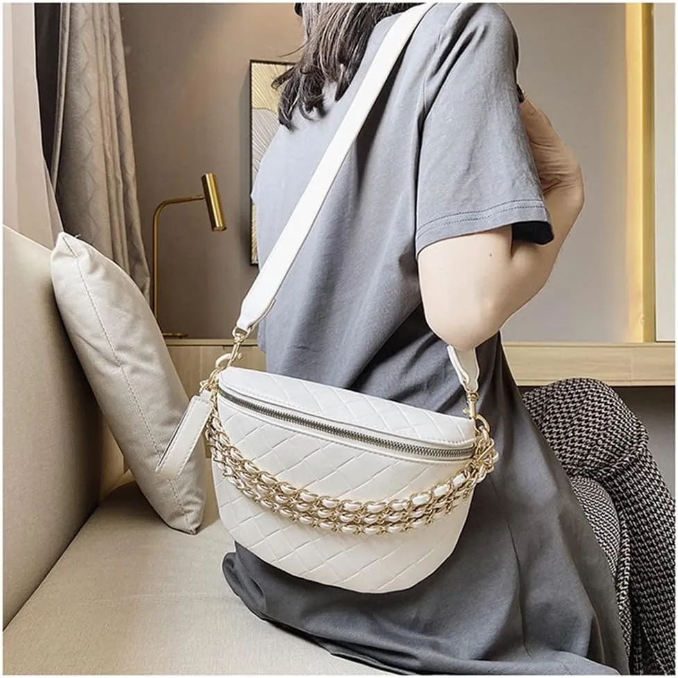 GRPKSSIB Women's Chest Bag PU Leather Handbag Crossbody Shoulder Bag Quilted Purse Fashion