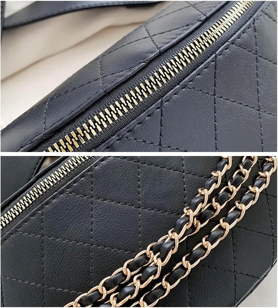 GRPKSSIB Women's Chest Bag PU Leather Handbag Crossbody Shoulder Bag Quilted Purse Fashion