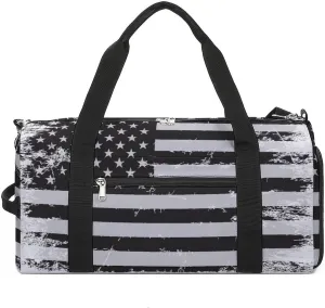Grunges-vintage-american-flag Sports Tote Gym Bag for Women Men, Overnight Bag with Shoe Compartment Water Resistant