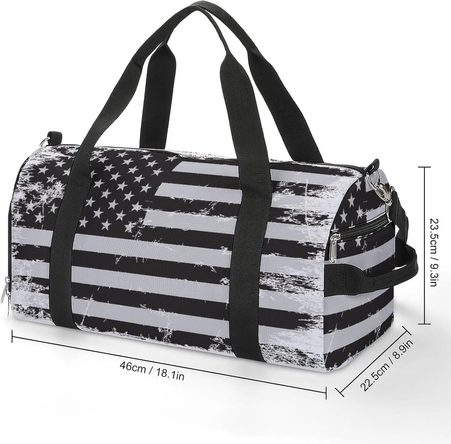 Grunges-vintage-american-flag Sports Tote Gym Bag for Women Men, Overnight Bag with Shoe Compartment Water Resistant