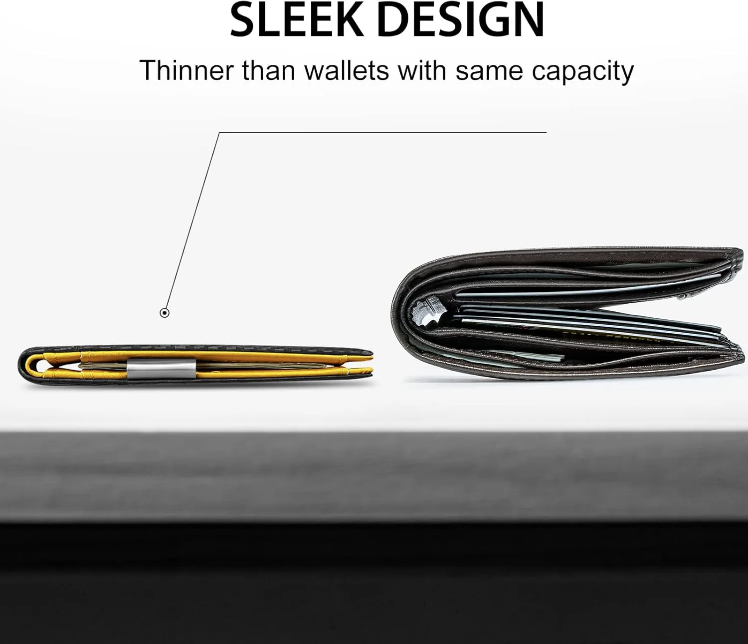 GSOIAX Men's Slim RFID Blocking Leather Wallet with Money Clip Minimalist Carbon Fiber Bifold Credit Card Holder 11 Card Slots Gift Box Included(Carbon Yellow)