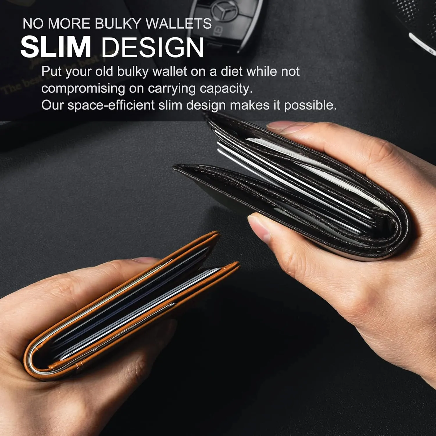 GSOIAX Mens Slim Wallet for Men Minimalist Genuine Leather Carbon Fiber Rfid Blocking Bifold Credit Card Holder With Gift Box (Brown)