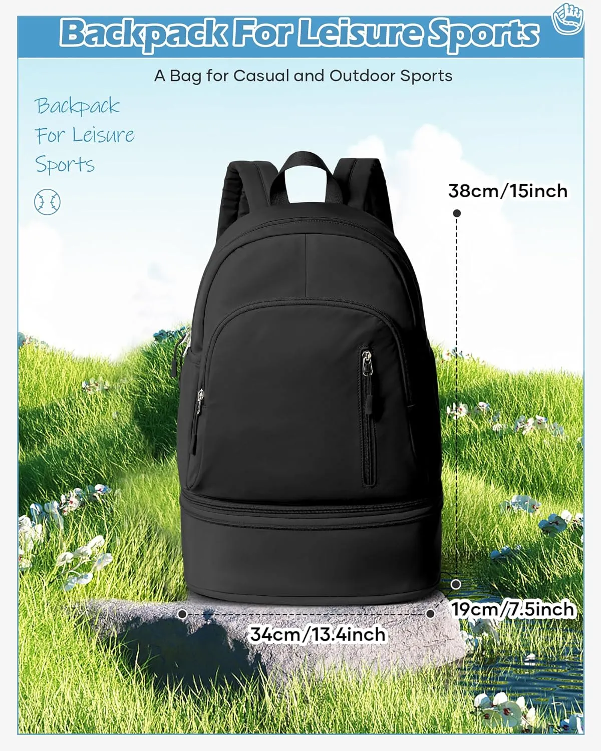 Gym Backpack for Women with Shoes Compartment, waterproof Sports Backpack with Dry Wet Separated Pocket, Cheer Sports Backpack Set, Gym Bags for Fitness Yoga Travel, Black