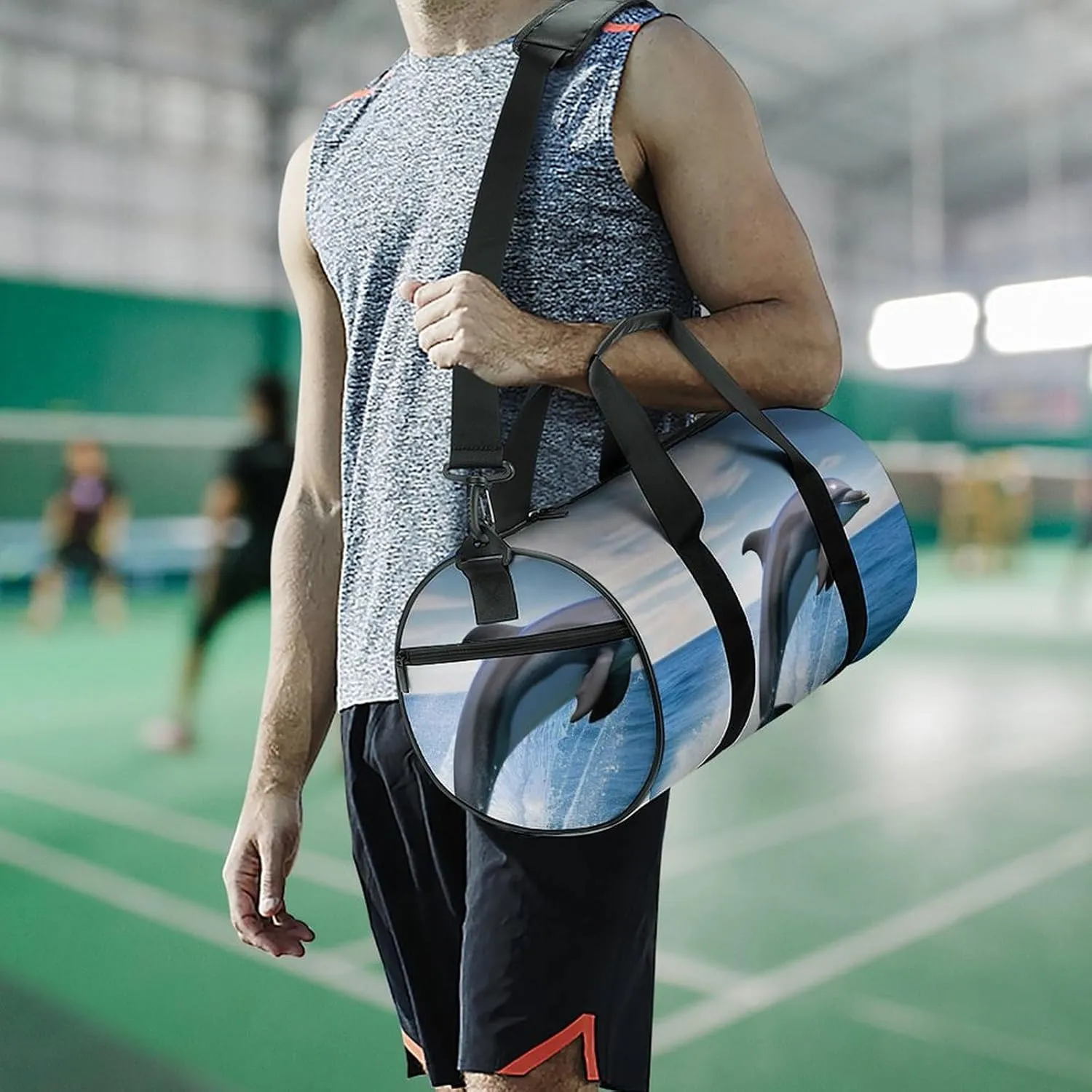 Gym Bag for Men Women Jumping Up Dolphins Duffel Bag Overnight Bag with Compartment Gym Sackpac
