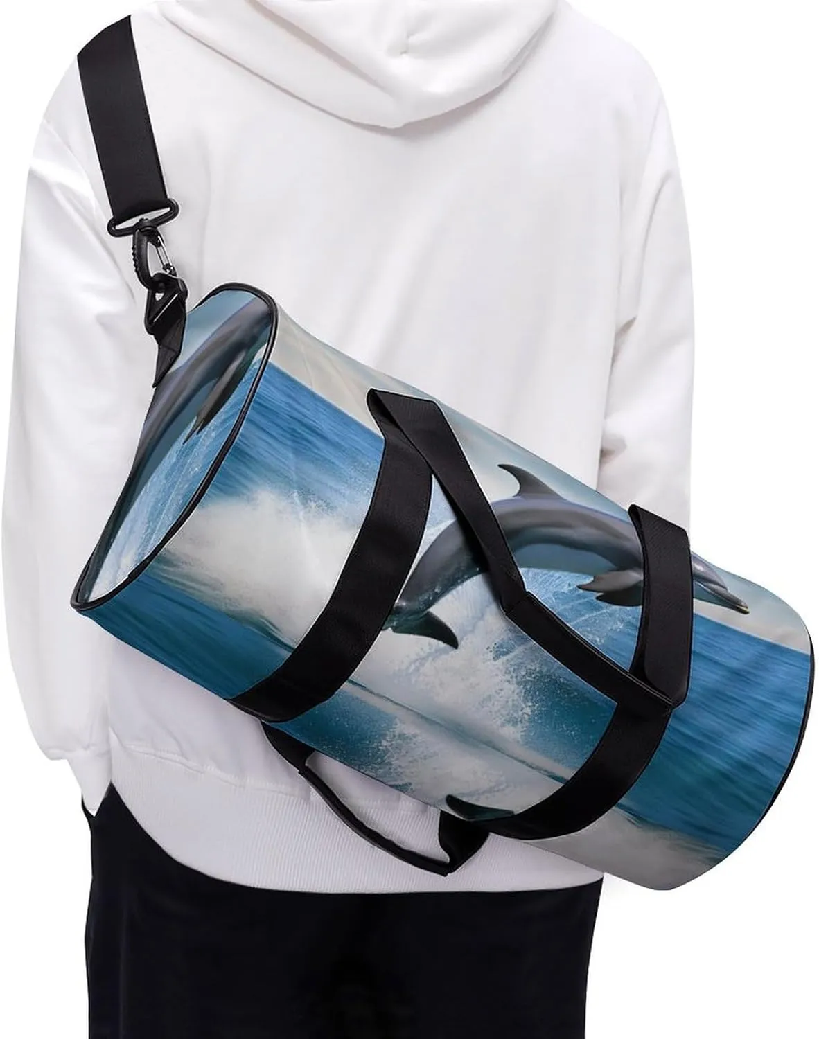 Gym Bag for Men Women Jumping Up Dolphins Duffel Bag Overnight Bag with Compartment Gym Sackpac