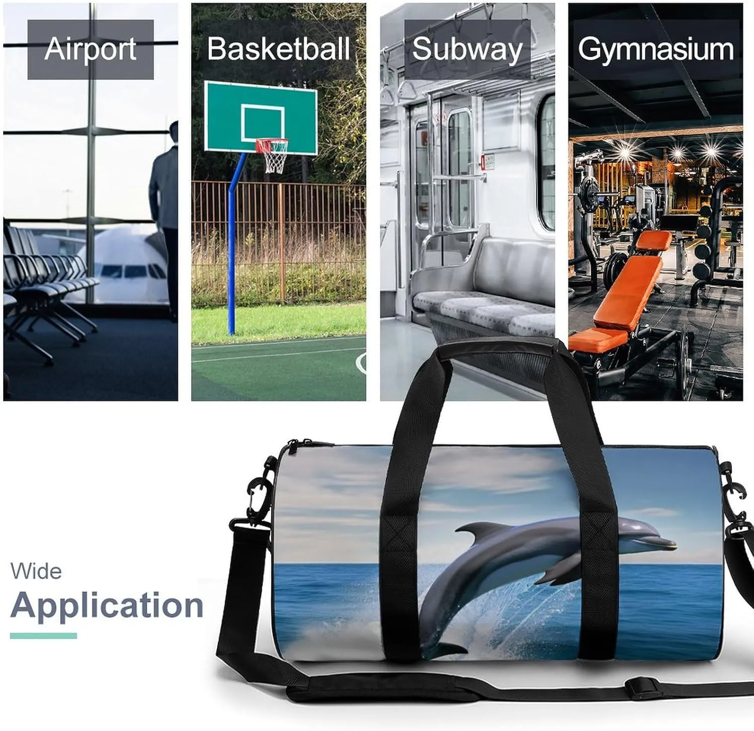 Gym Bag for Men Women Jumping Up Dolphins Duffel Bag Overnight Bag with Compartment Gym Sackpac