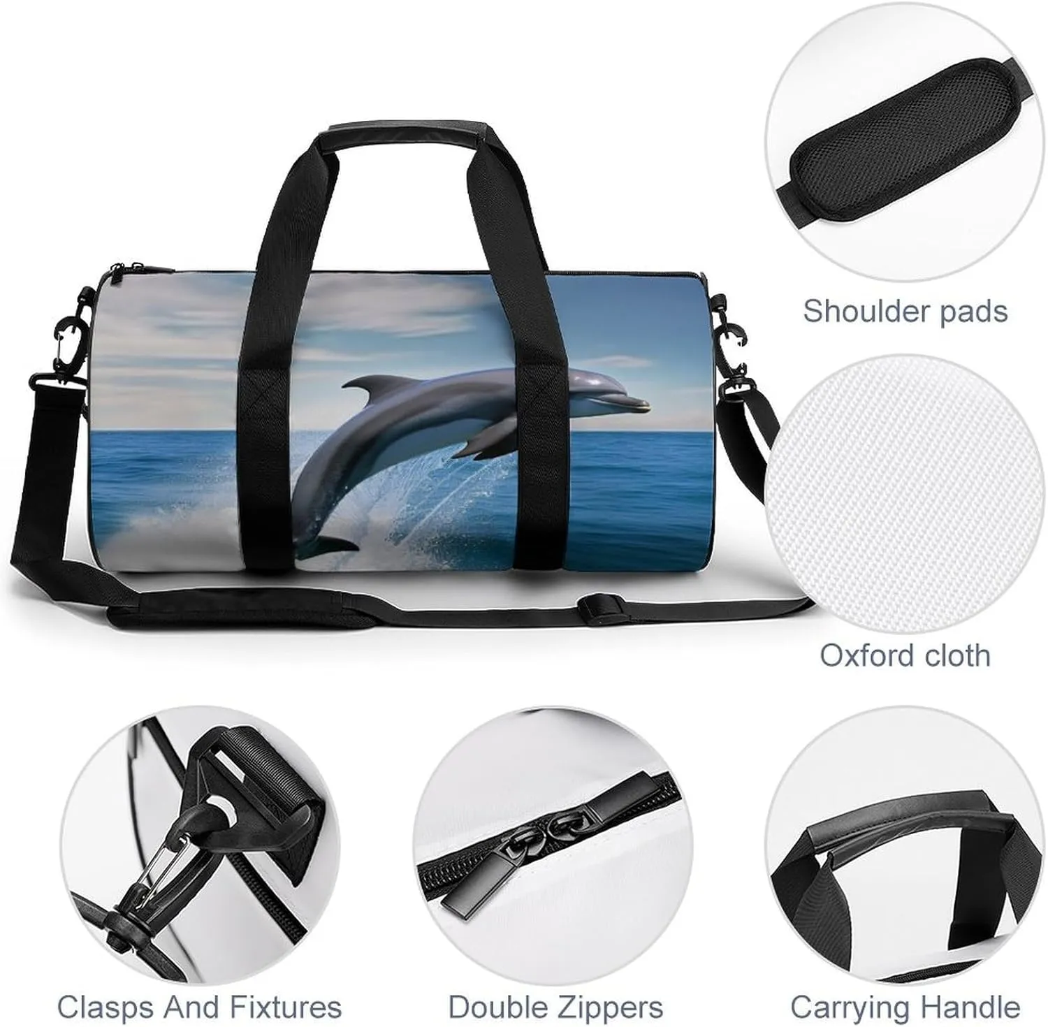 Gym Bag for Men Women Jumping Up Dolphins Duffel Bag Overnight Bag with Compartment Gym Sackpac