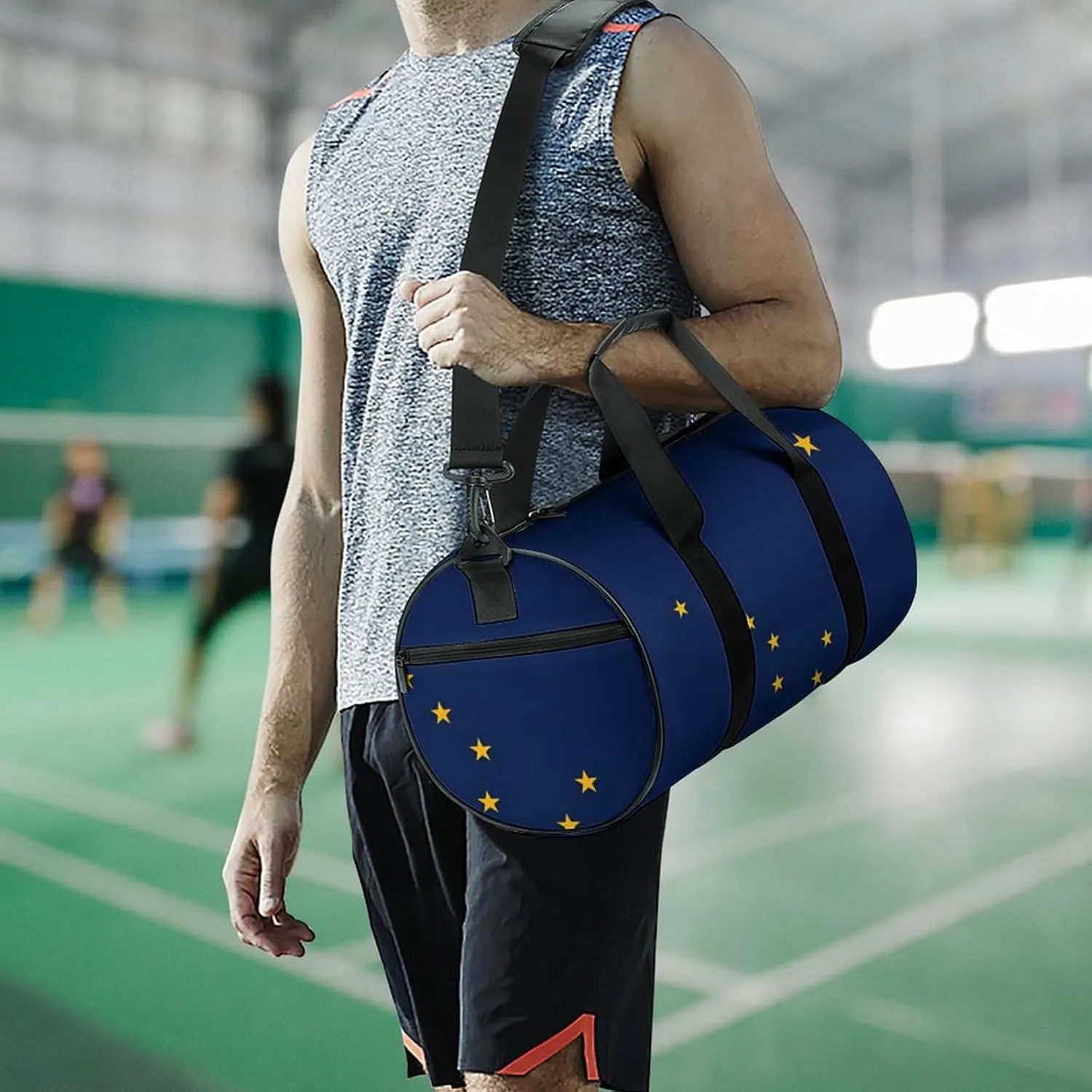 Gym Bag for Men Women Lightweight Sports Duffle Bag with Multiple Compartments Cylindrical Gym Bag for Fitness Travel And Outdoor Activities Ater Resistant Yoga Bag Training Bag Alaska Stars