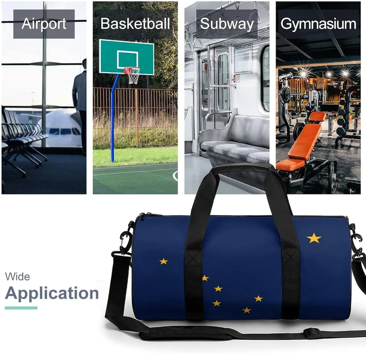 Gym Bag for Men Women Lightweight Sports Duffle Bag with Multiple Compartments Cylindrical Gym Bag for Fitness Travel And Outdoor Activities Ater Resistant Yoga Bag Training Bag Alaska Stars
