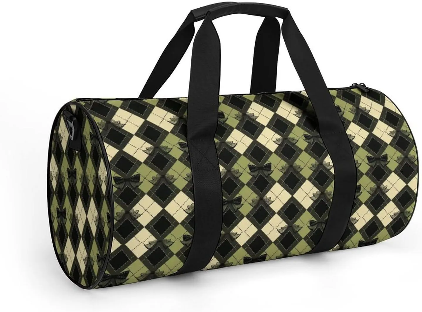 Gym Bag for Men Women Lightweight Sports Duffle Bag with Multiple Compartments Cylindrical Gym Bag for Fitness Travel And Outdoor Activities Ater Resistant Yoga Bag Training Bag Bow Argyle
