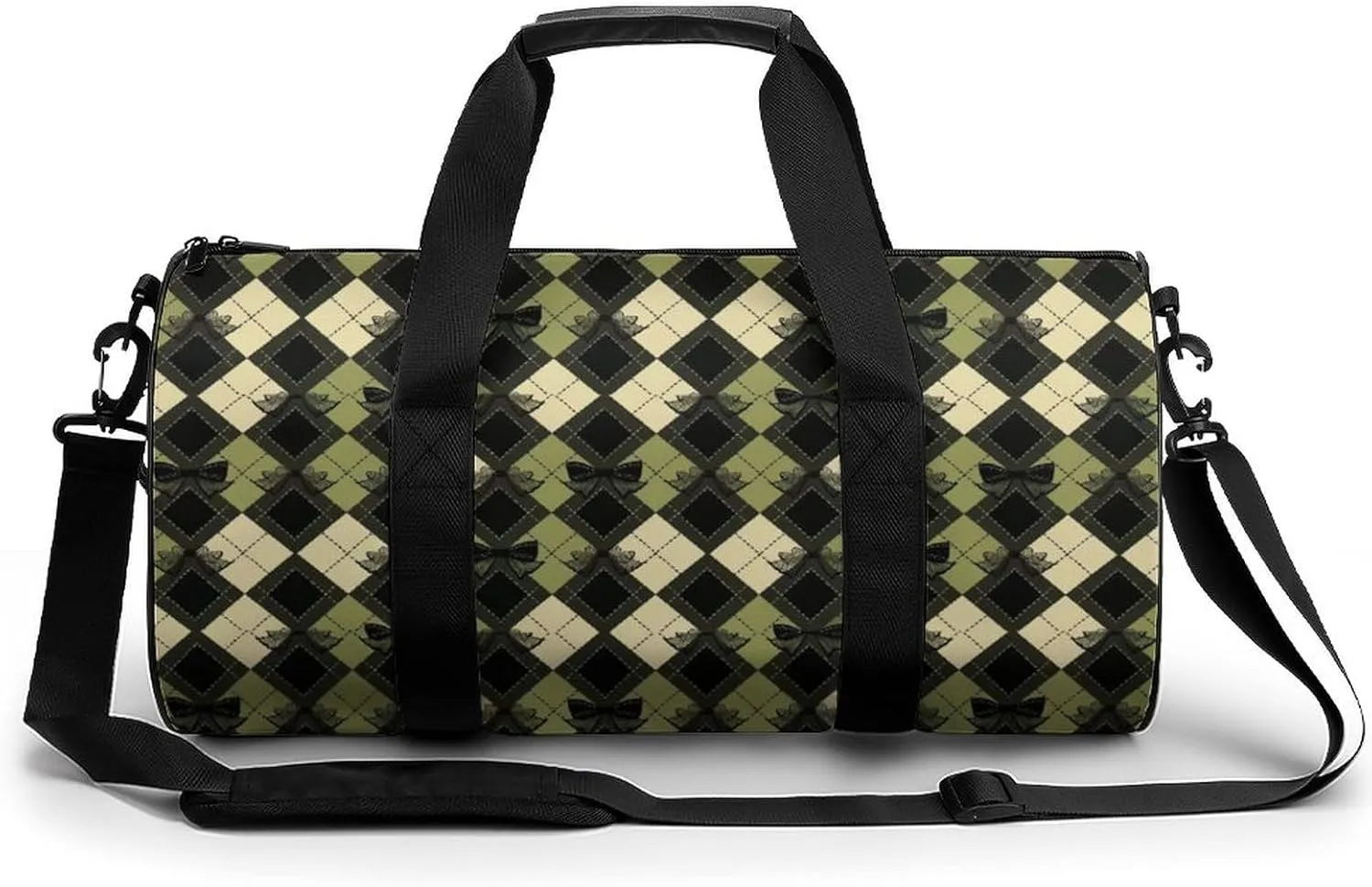 Gym Bag for Men Women Lightweight Sports Duffle Bag with Multiple Compartments Cylindrical Gym Bag for Fitness Travel And Outdoor Activities Ater Resistant Yoga Bag Training Bag Bow Argyle