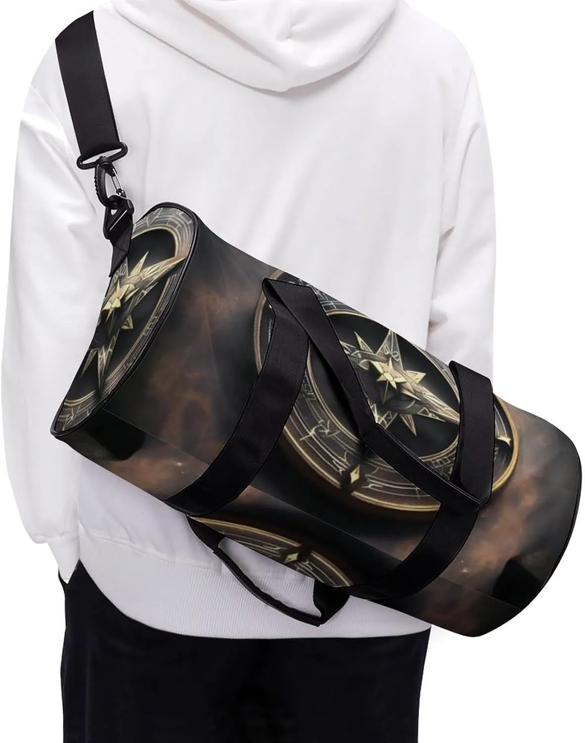 Gym Bag for Men Women Magical Design Norse Runes Compass Duffel Bag Overnight Bag with Compartment Gym Sackpac