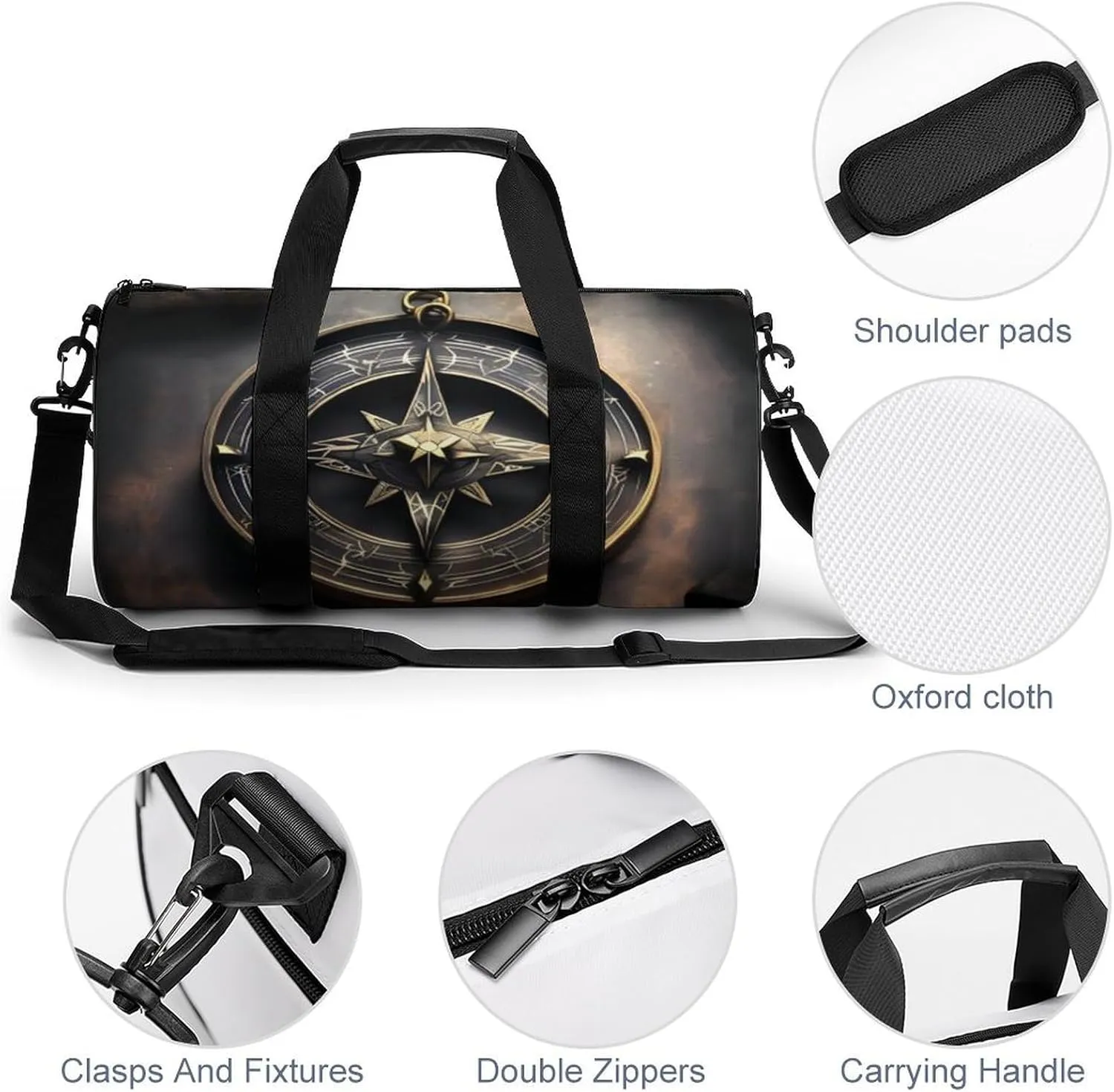 Gym Bag for Men Women Magical Design Norse Runes Compass Duffel Bag Overnight Bag with Compartment Gym Sackpac