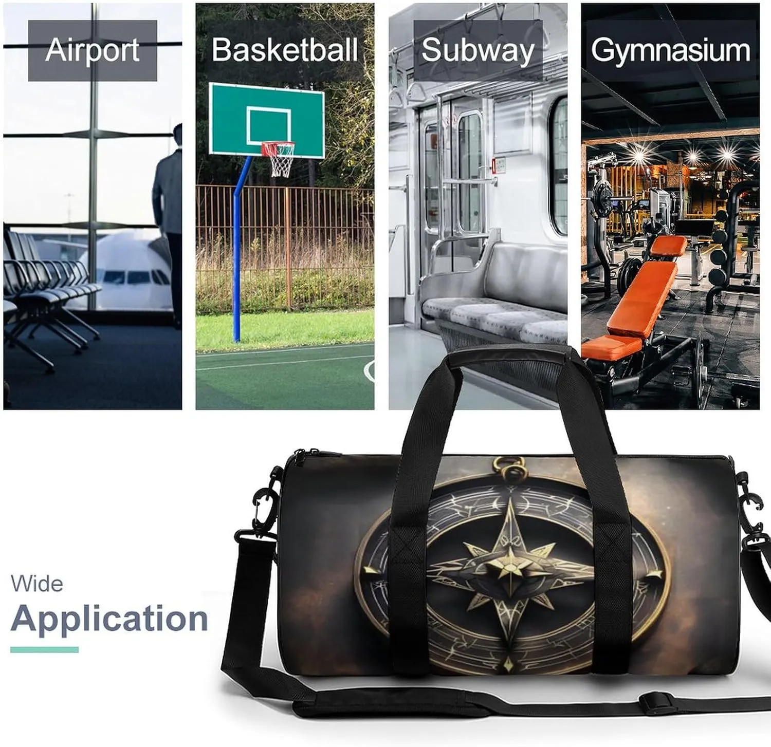 Gym Bag for Men Women Magical Design Norse Runes Compass Duffel Bag Overnight Bag with Compartment Gym Sackpac