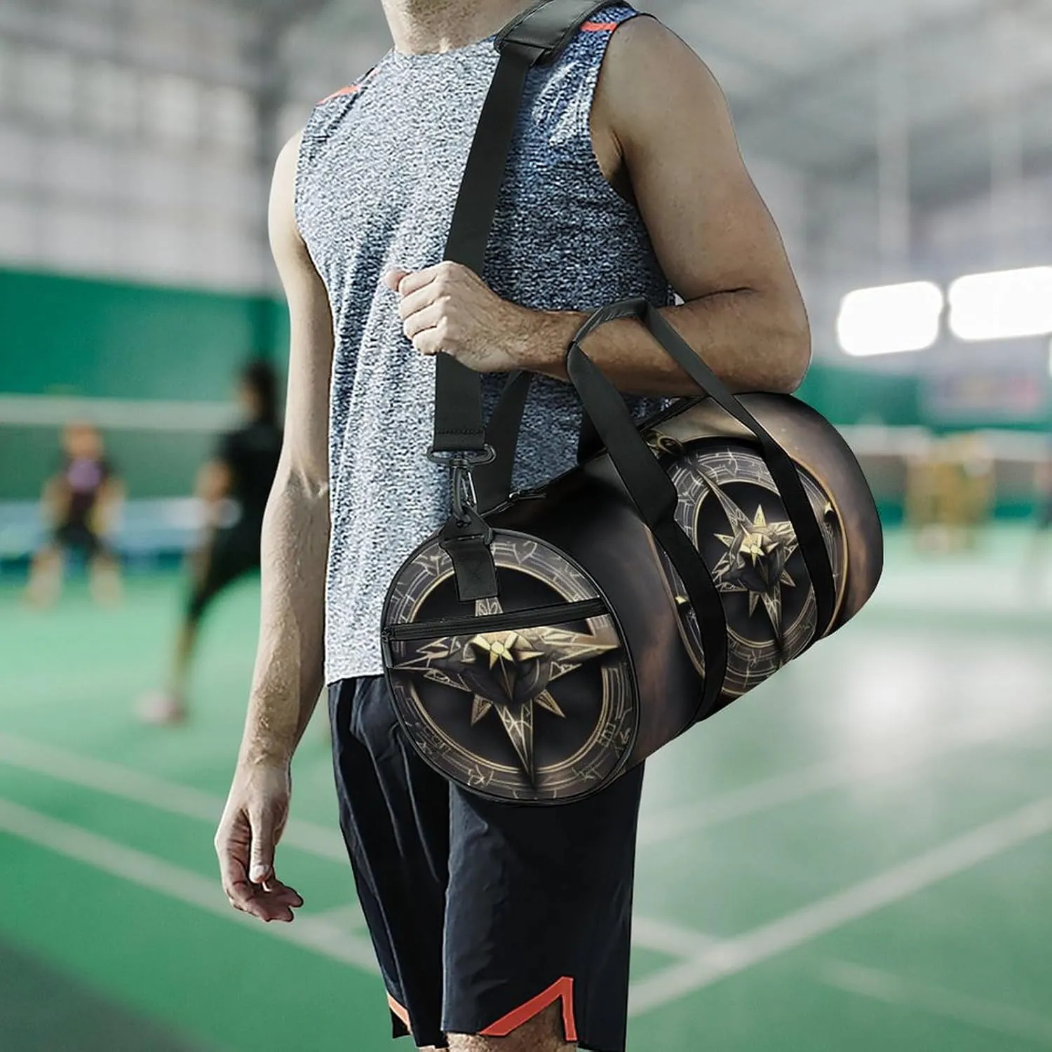 Gym Bag for Men Women Magical Design Norse Runes Compass Duffel Bag Overnight Bag with Compartment Gym Sackpac