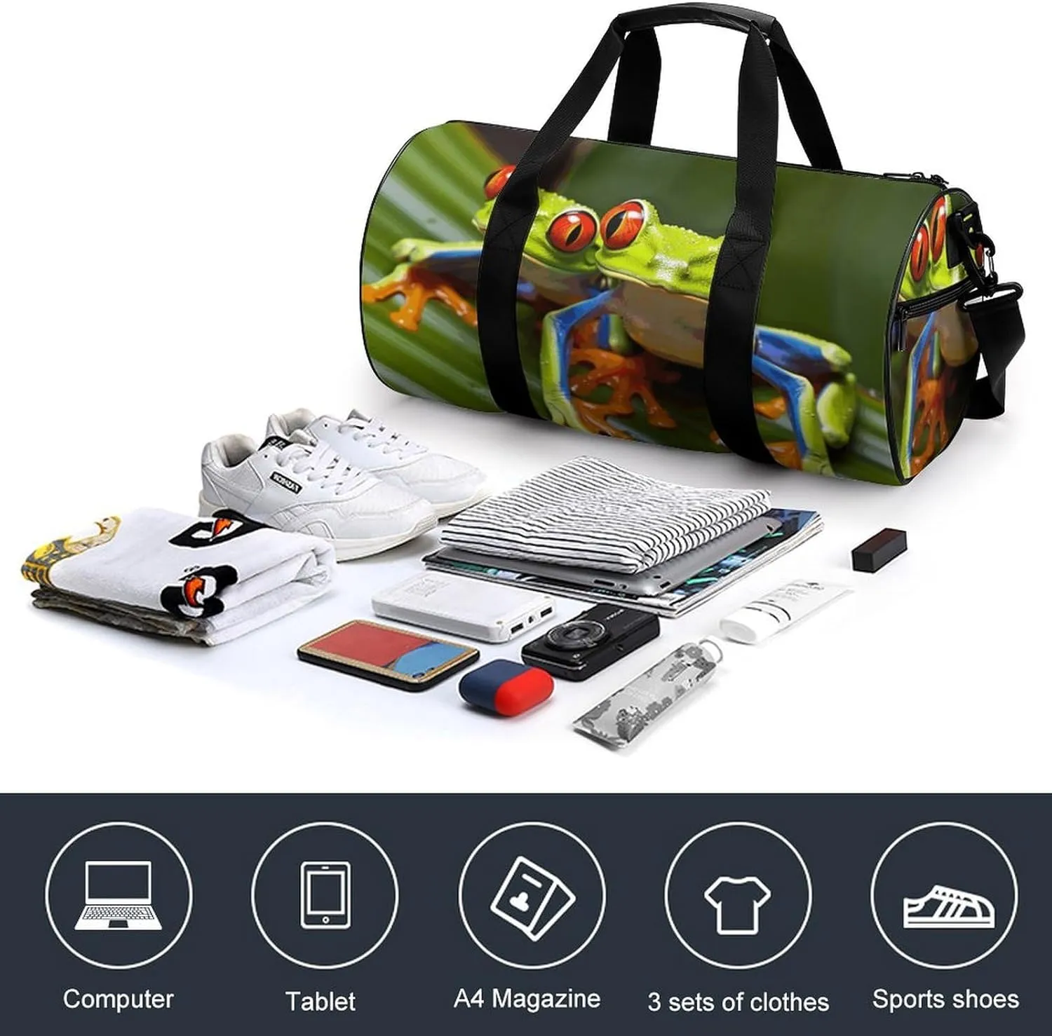 Gym Bag for Men Women Red Eyed Tree Frog Duffel Bag Overnight Bag with Compartment Gym Sackpac