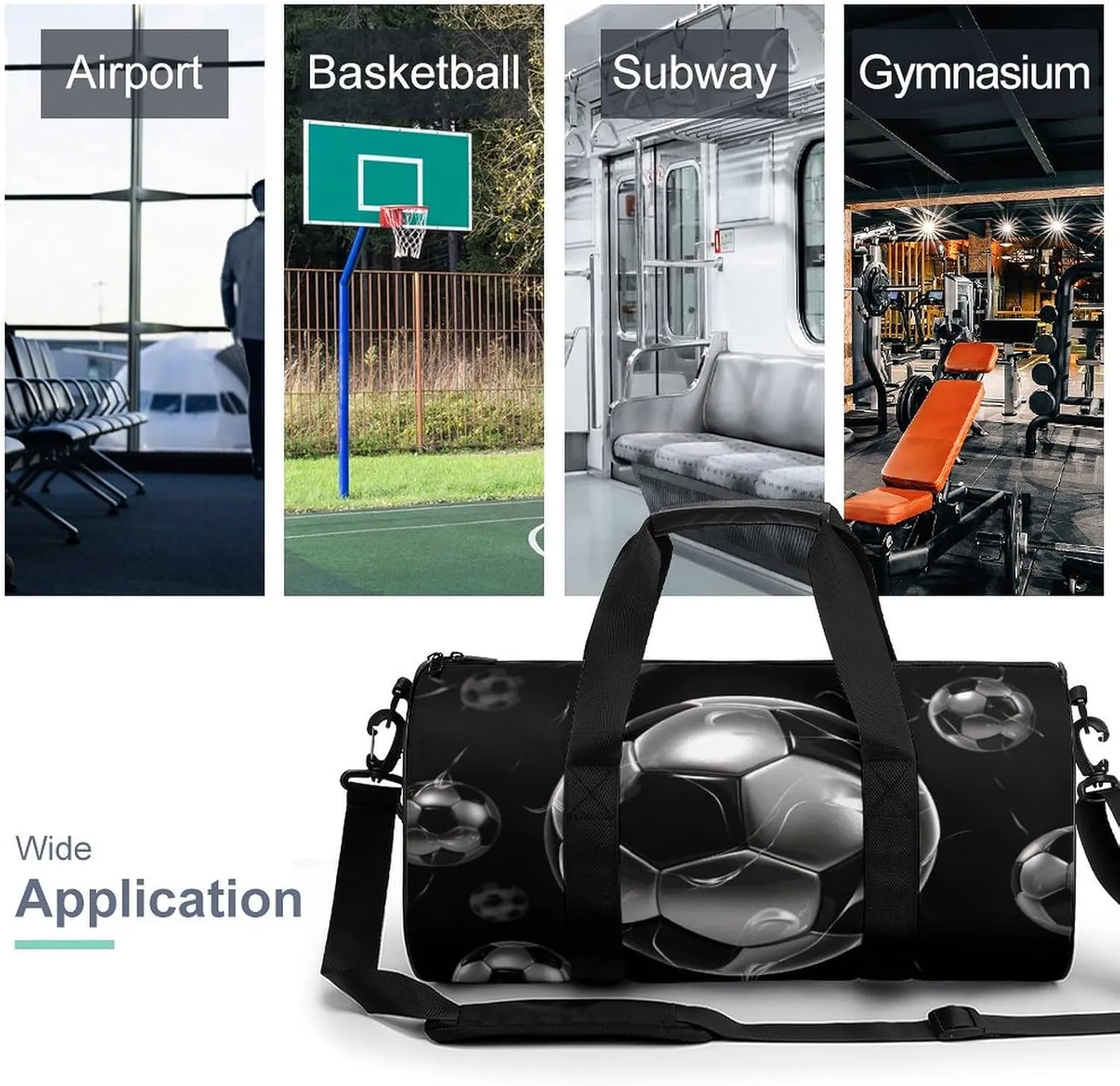 Gym Bag for Men Women Soccer Black Duffel Bag Overnight Bag with Compartment Gym Sackpac