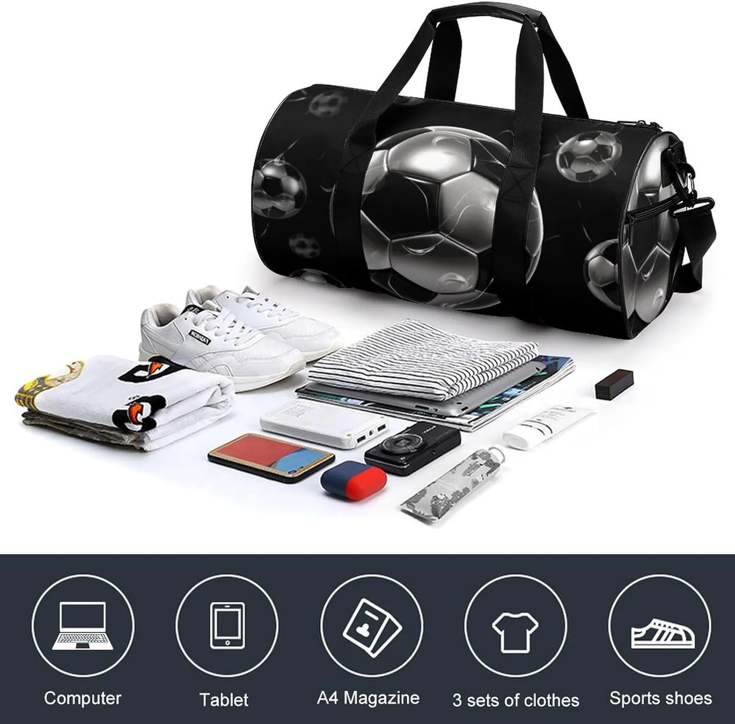 Gym Bag for Men Women Soccer Black Duffel Bag Overnight Bag with Compartment Gym Sackpac