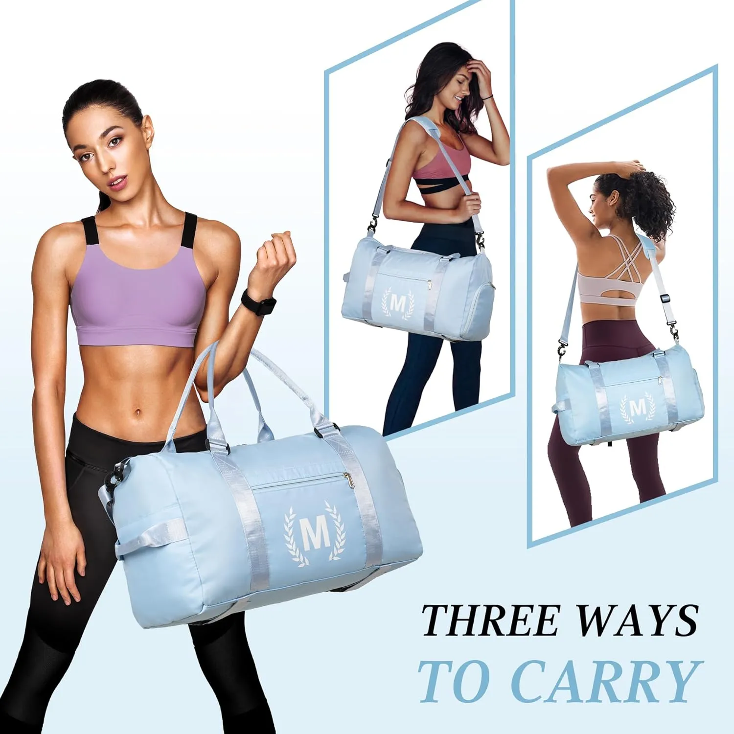 Gym Bag for Women, Personalized Duffle Bag with Shoe Compartment, Sports Bag for Yoga & Dance with Wet Pocket and Mat Strap.