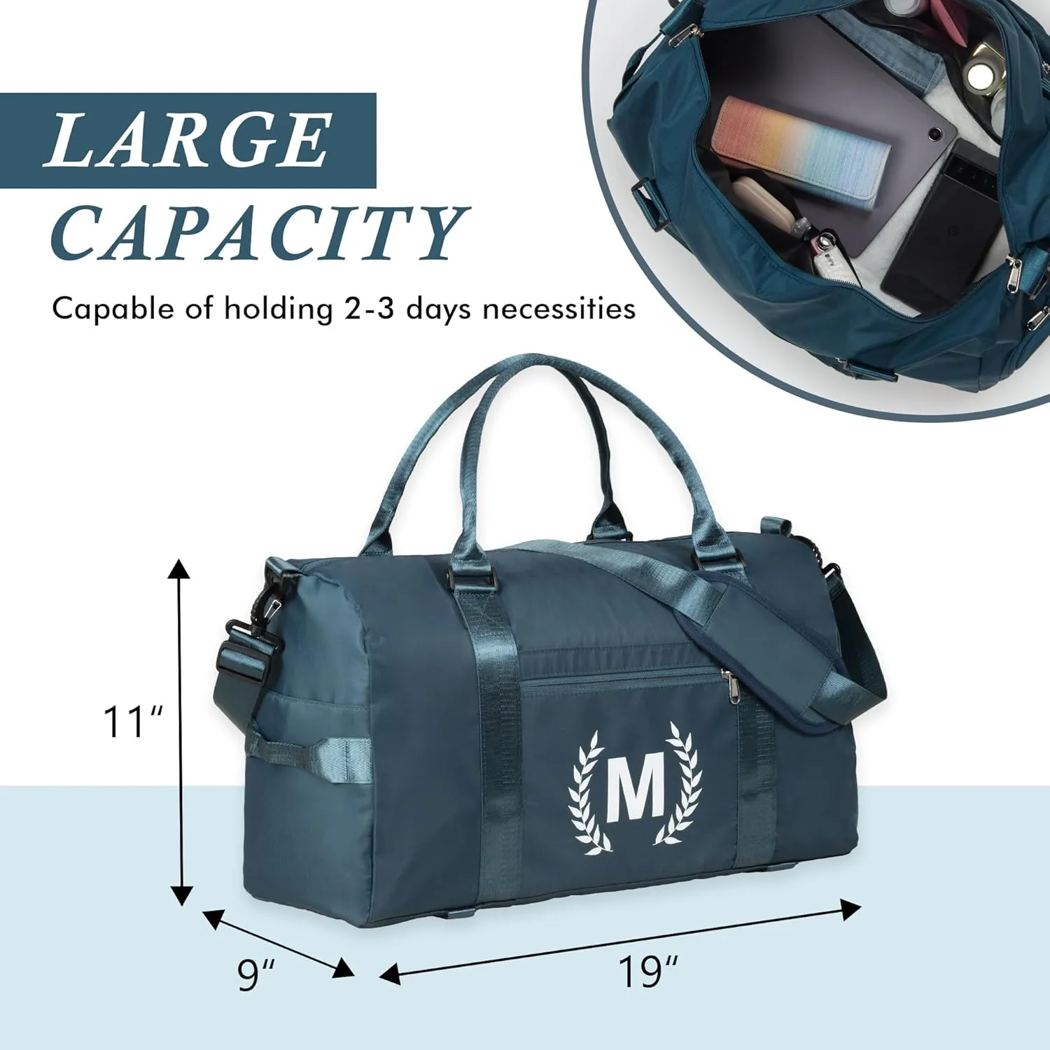Gym Bag for Women, Personalized Duffle Bag with Shoe Compartment, Sports Bag for Yoga & Dance with Wet Pocket and Mat Strap.